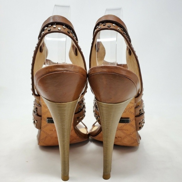 L.A.M.B Size 8 Brown Studded Leather Strappy Sandals - Picture 5 of 12
